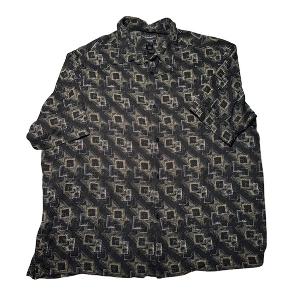 Claiborne Crazy Horse Men’s Casual Button Up Shirt XXL Black Geometric Pattern - Picture 2 of 7